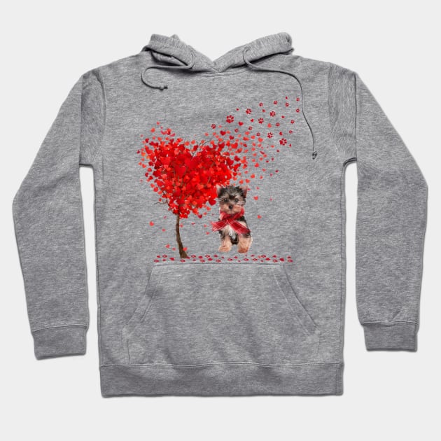 Happy Valentine's Day Heart Tree Love Yorkshire Terrier Hoodie by SuperMama1650